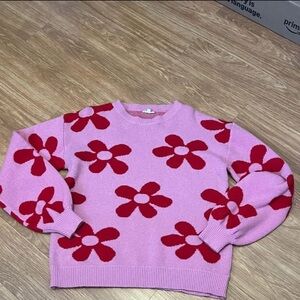 JODIFL Pink and Red Floral Sweater